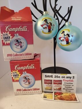 2 1998 Collector's Edition Campbells Soup Holiday Ornament W/Recipe Book & Box